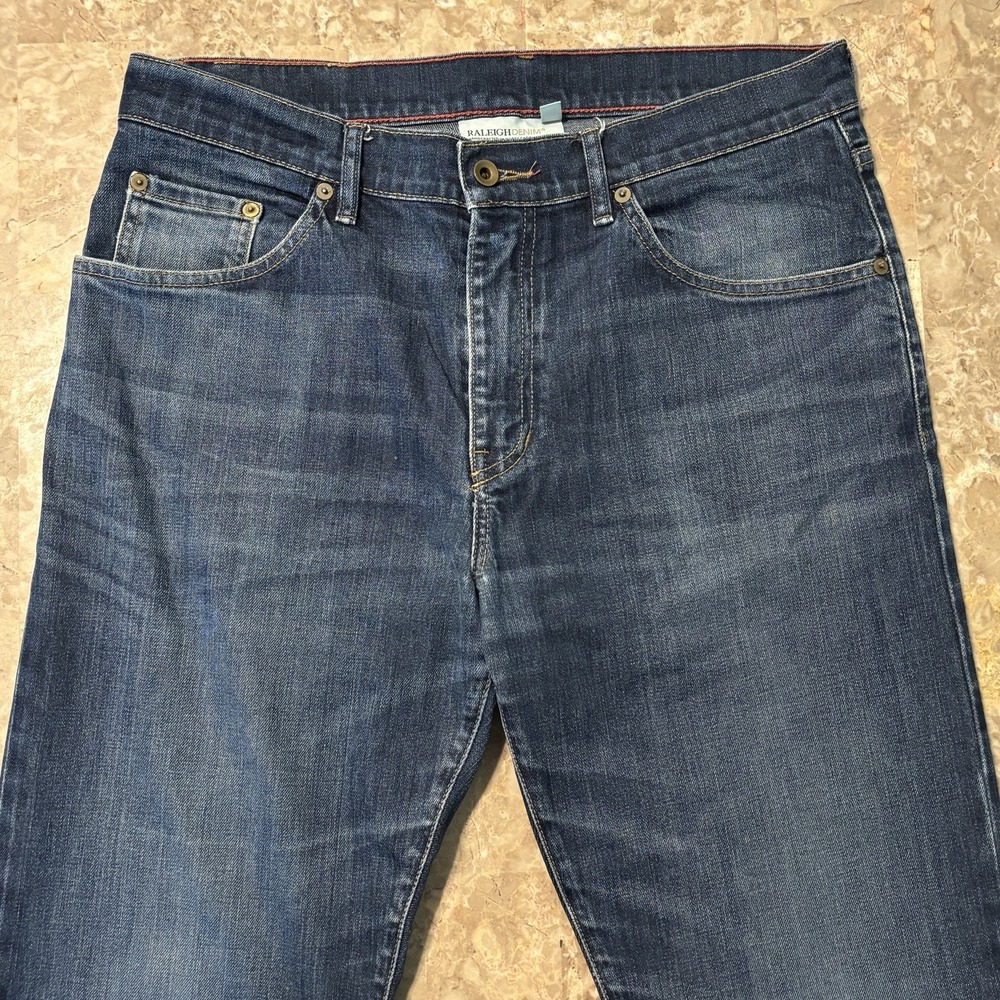 Raleigh Denim Jones Jeans Mens 33x30 Blue Whisker Fade Made In USA
